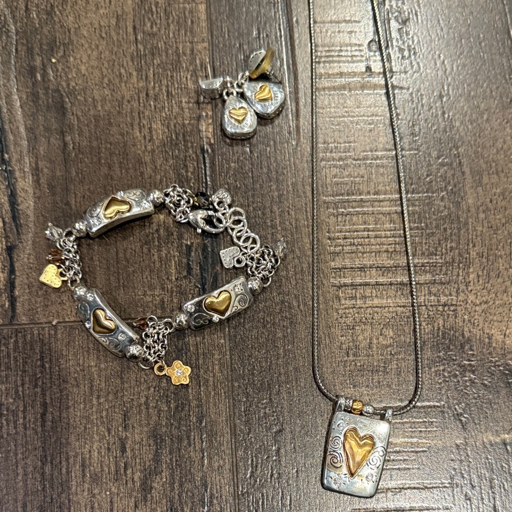 Brighton Silver and Gold Heart Necklace Set